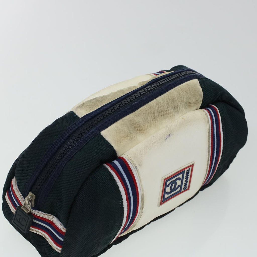 CHANEL Clutch Bag Canvas White Navy CC  bs5370
