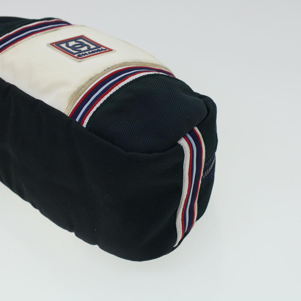 CHANEL Clutch Bag Canvas White Navy CC  bs5370