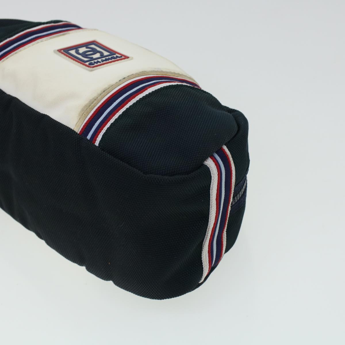 CHANEL Clutch Bag Canvas White Navy CC  bs5370