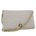 CHANEL Matelasse Circle Chain Shoulder Bag Lamb Skin White CC  bs5899