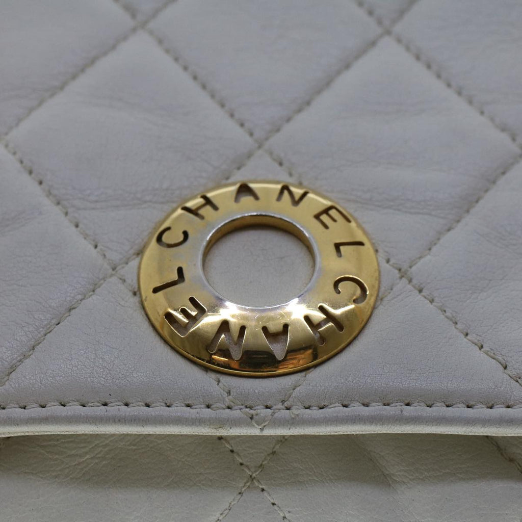 CHANEL Matelasse Circle Chain Shoulder Bag Lamb Skin White CC  bs5899