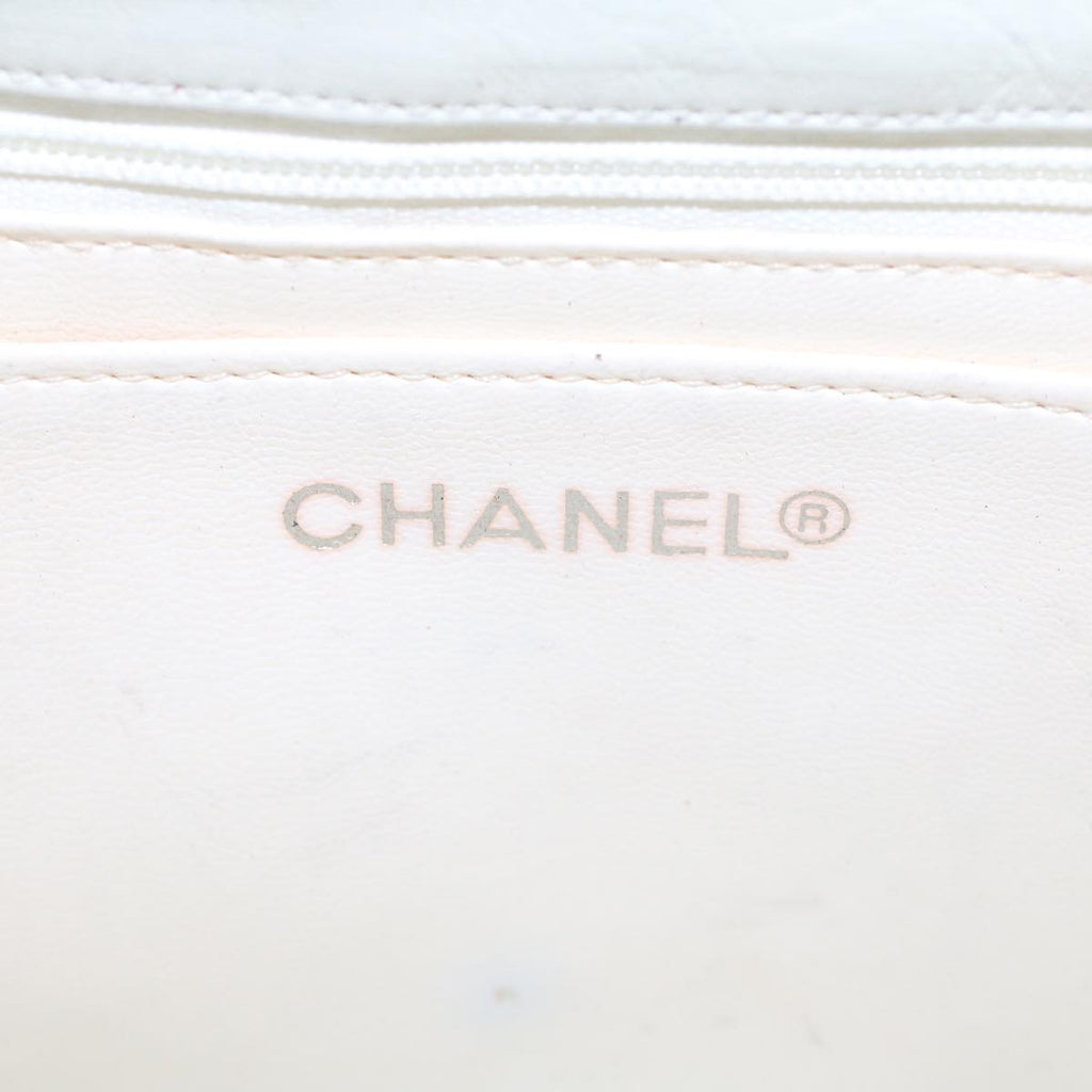 CHANEL Matelasse Circle Chain Shoulder Bag Lamb Skin White CC Auth bs5899