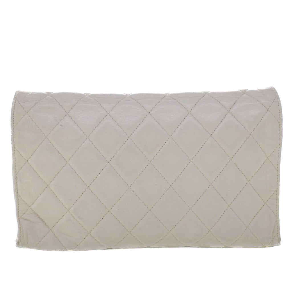 CHANEL Matelasse Circle Chain Shoulder Bag Lamb Skin White CC  bs5899