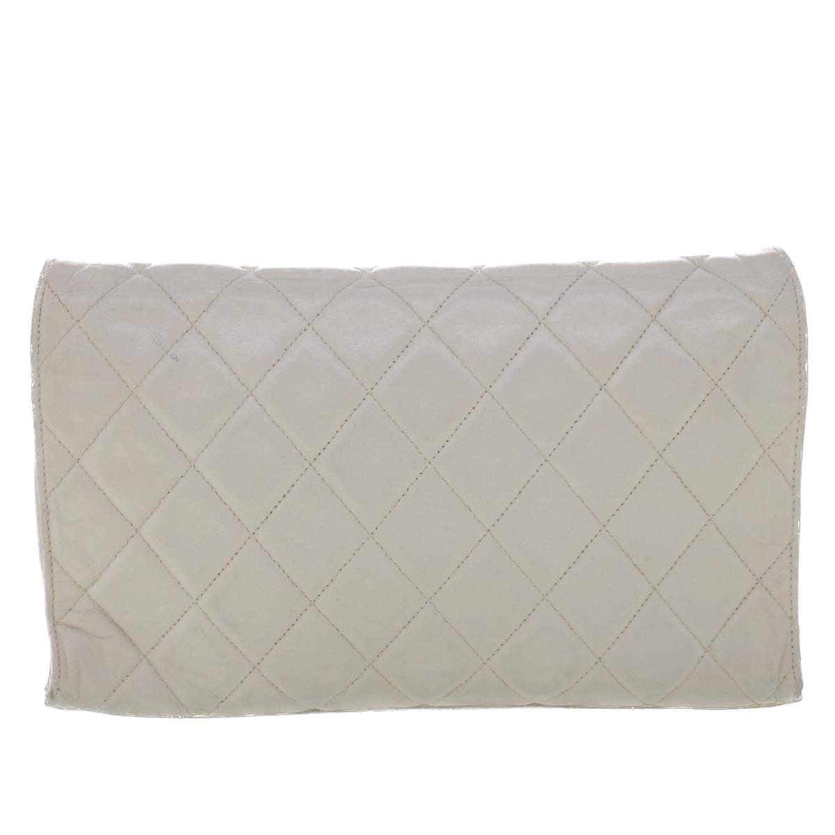 CHANEL Matelasse Circle Chain Shoulder Bag Lamb Skin White CC  bs5899