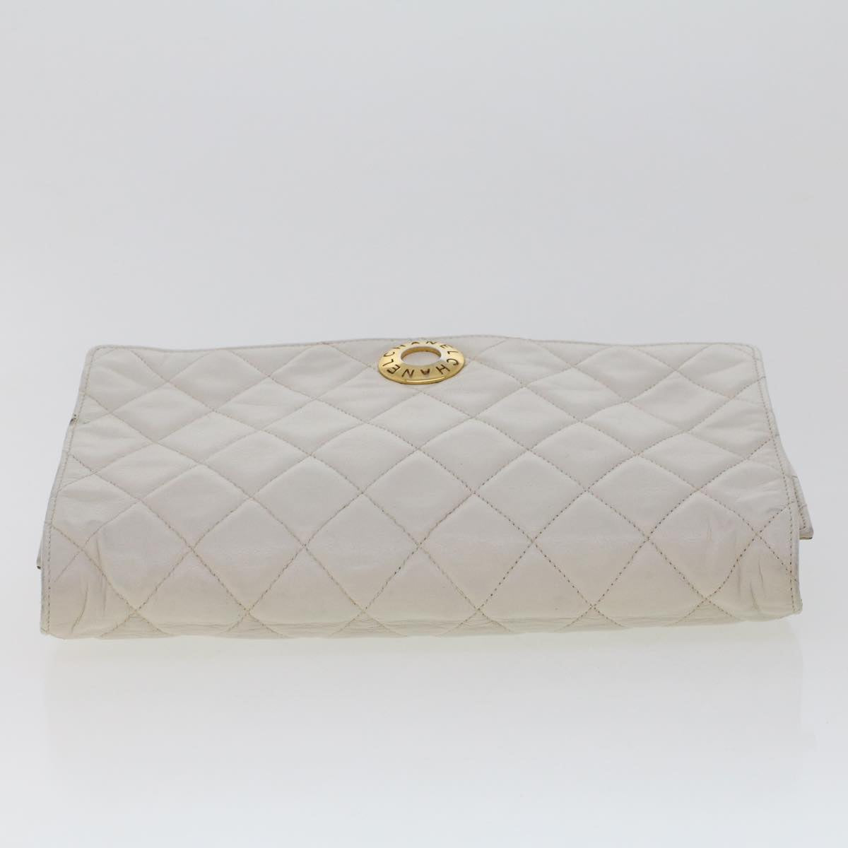 CHANEL Matelasse Circle Chain Shoulder Bag Lamb Skin White CC  bs5899