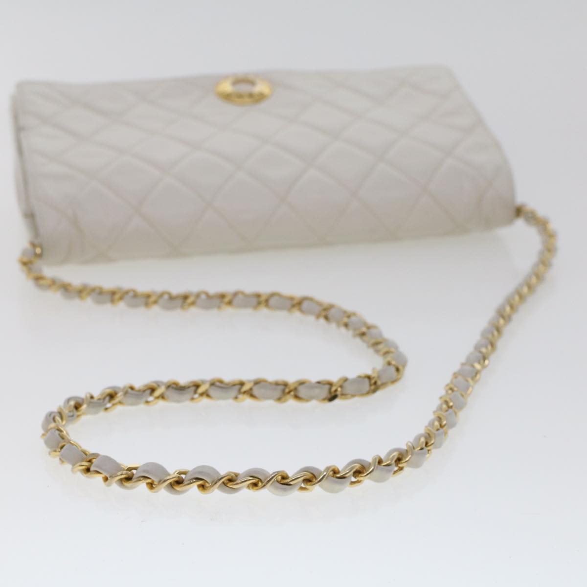 CHANEL Matelasse Circle Chain Shoulder Bag Lamb Skin White CC  bs5899