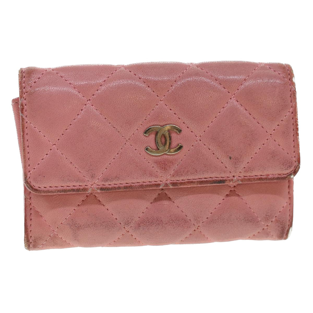 CHANEL Matelasse Coin Purse Lamb Skin Pink CC  bs5967