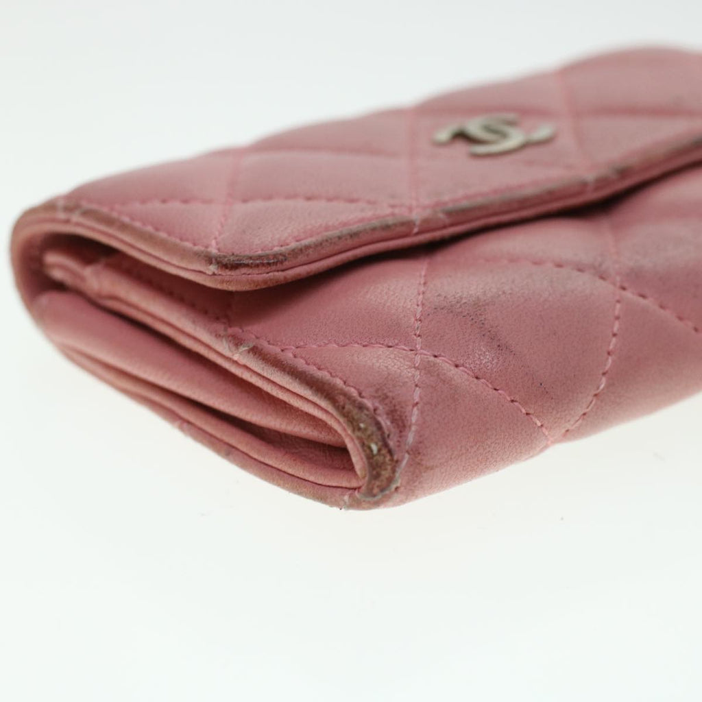 CHANEL Matelasse Coin Purse Lamb Skin Pink CC  bs5967