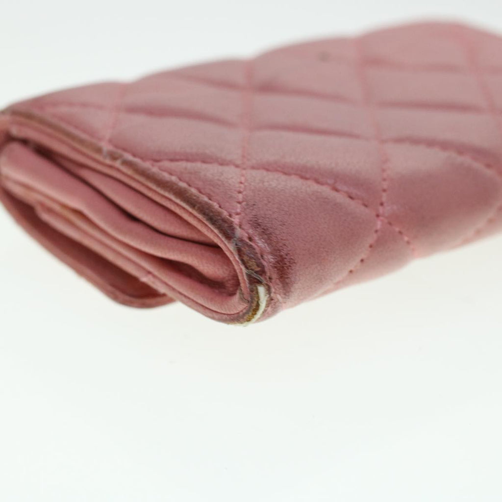 CHANEL Matelasse Coin Purse Lamb Skin Pink CC  bs5967