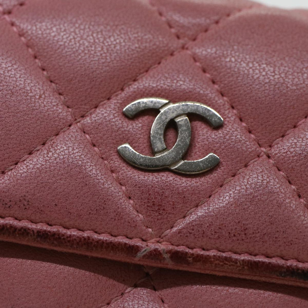 CHANEL Matelasse Coin Purse Lamb Skin Pink CC  bs5967