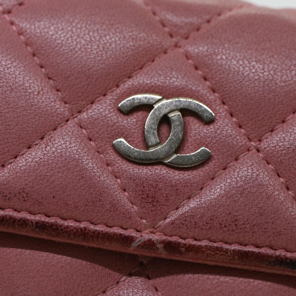 CHANEL Matelasse Coin Purse Lamb Skin Pink CC  bs5967