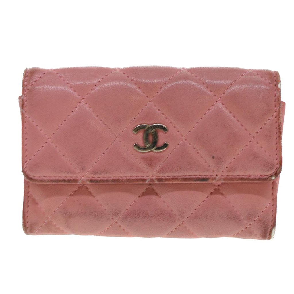 CHANEL Matelasse Coin Purse Lamb Skin Pink CC  bs5967