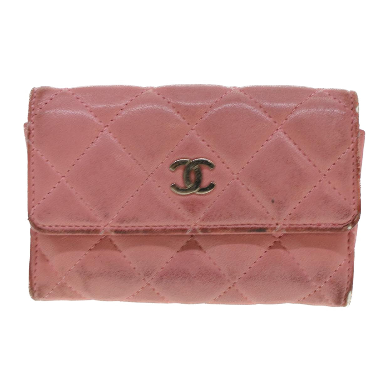 CHANEL Matelasse Coin Purse Lamb Skin Pink CC  bs5967