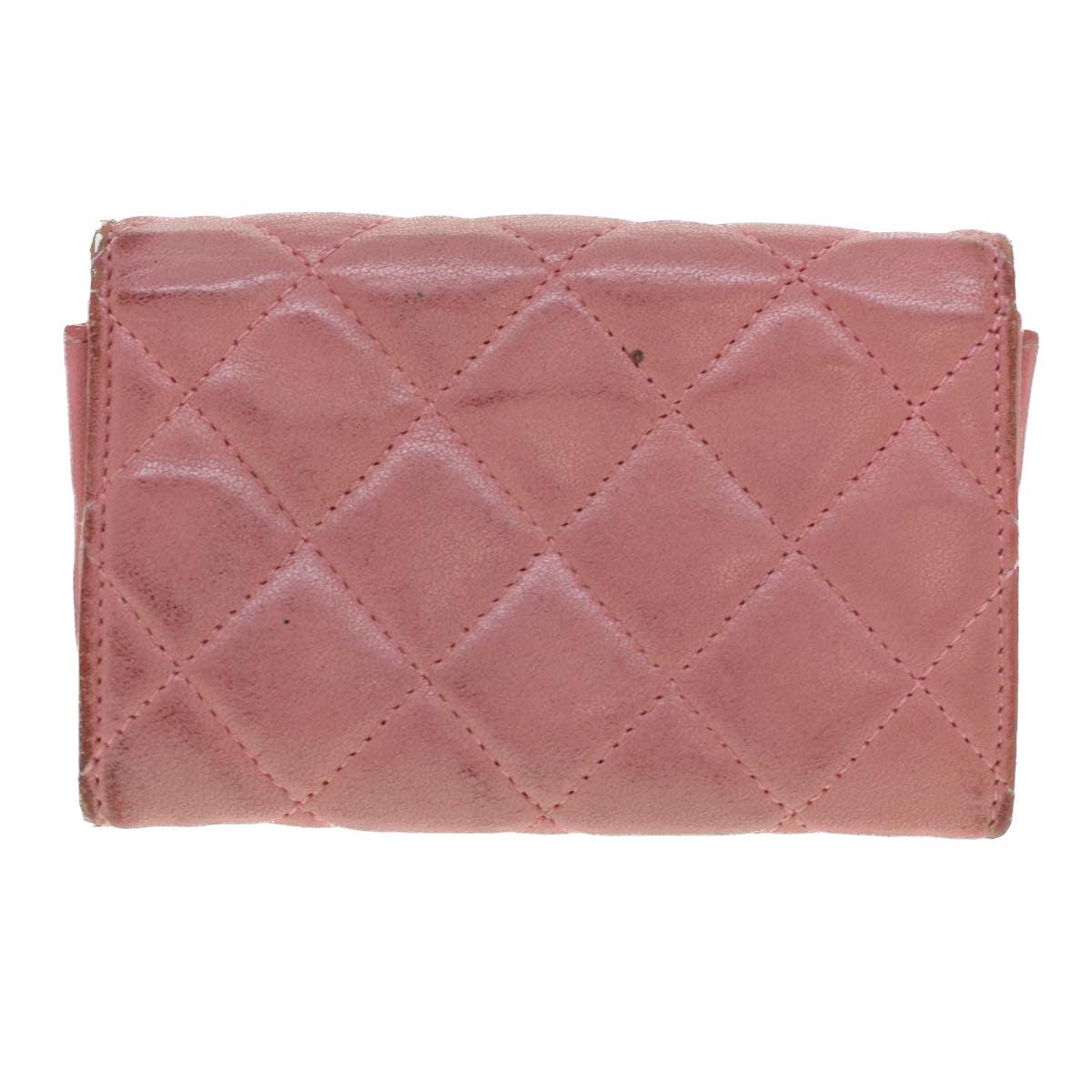 CHANEL Matelasse Coin Purse Lamb Skin Pink CC Auth bs5967