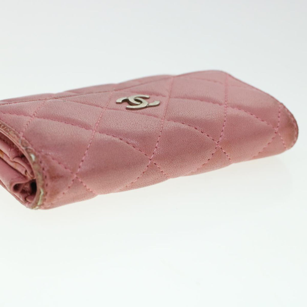 CHANEL Matelasse Coin Purse Lamb Skin Pink CC  bs5967