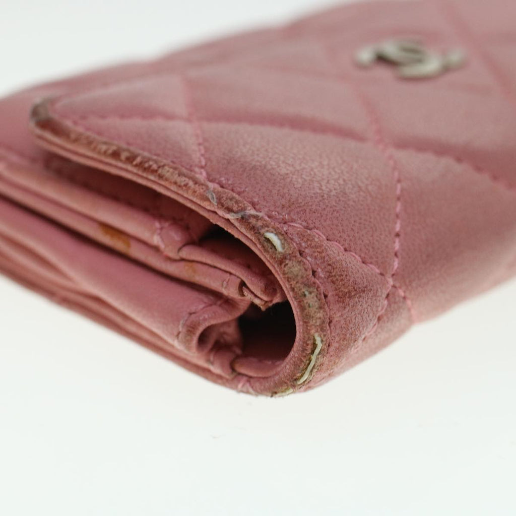 CHANEL Matelasse Coin Purse Lamb Skin Pink CC  bs5967
