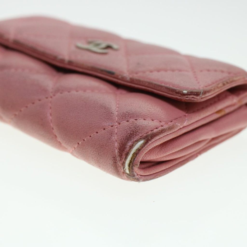 CHANEL Matelasse Coin Purse Lamb Skin Pink CC  bs5967