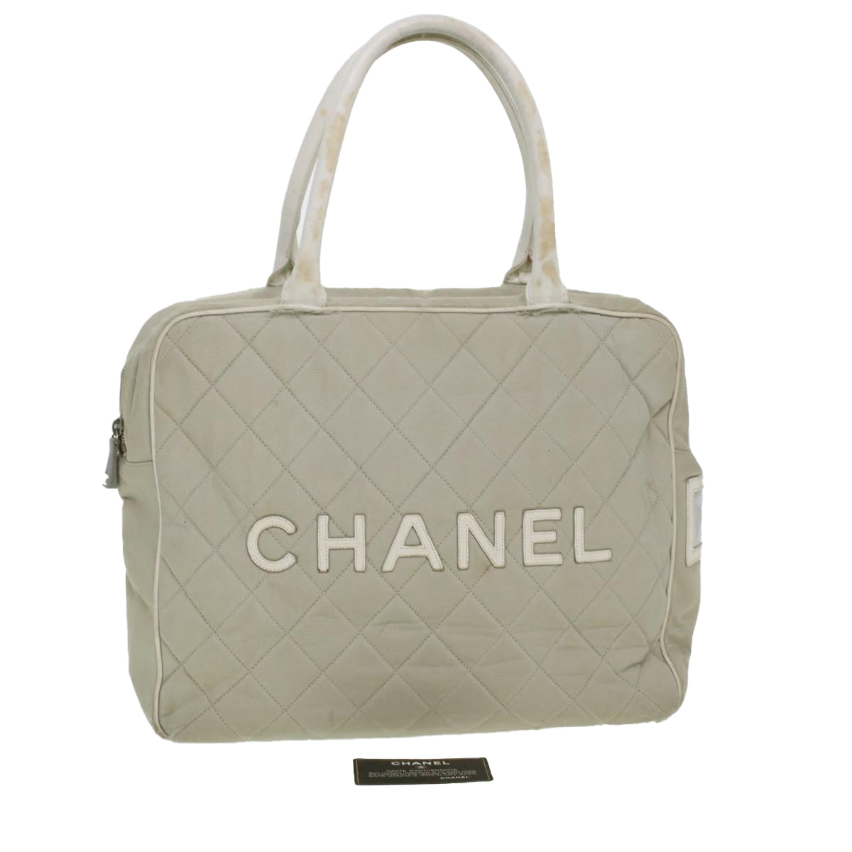 CHANEL Boston Bag Canvas Gray CC Auth bs6078