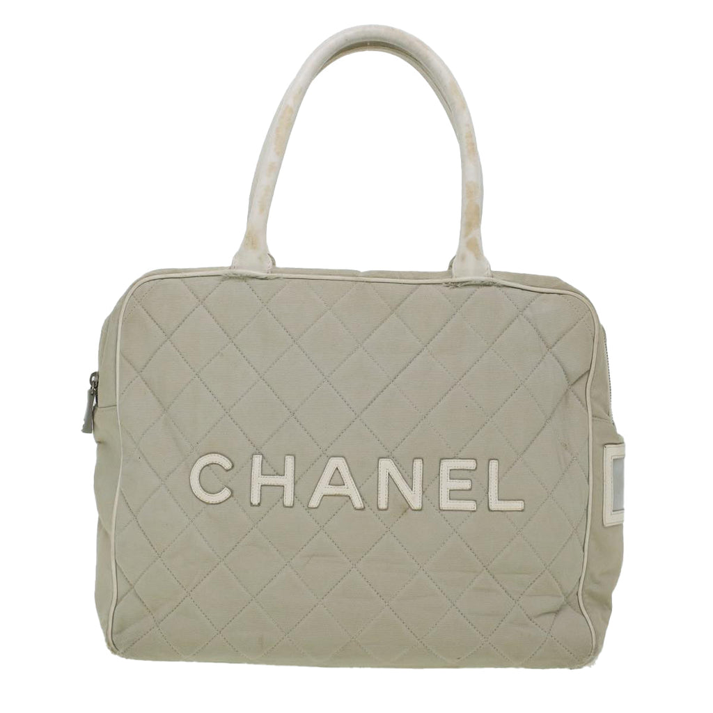 CHANEL Boston Bag Canvas Gray CC Auth bs6078