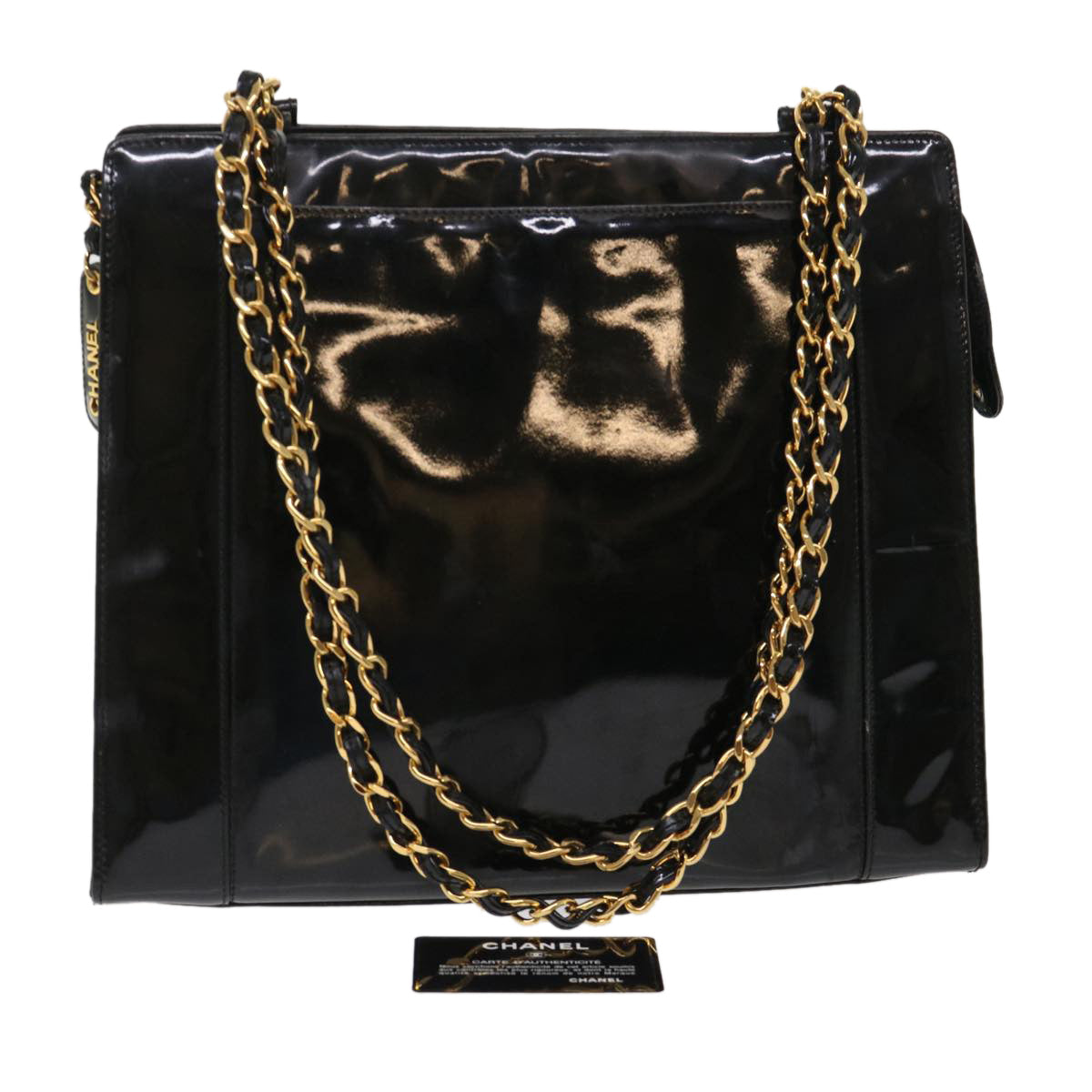 CHANEL Chain Shoulder Bag Patent leather Black CC  bs6435