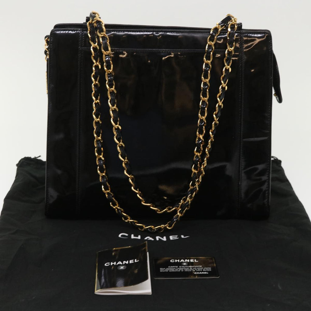 CHANEL Chain Shoulder Bag Patent leather Black CC  bs6435