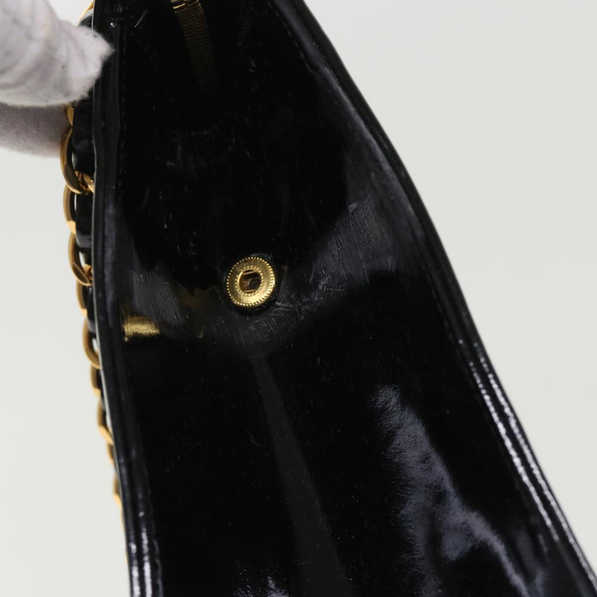 CHANEL Chain Shoulder Bag Patent leather Black CC Auth bs6435