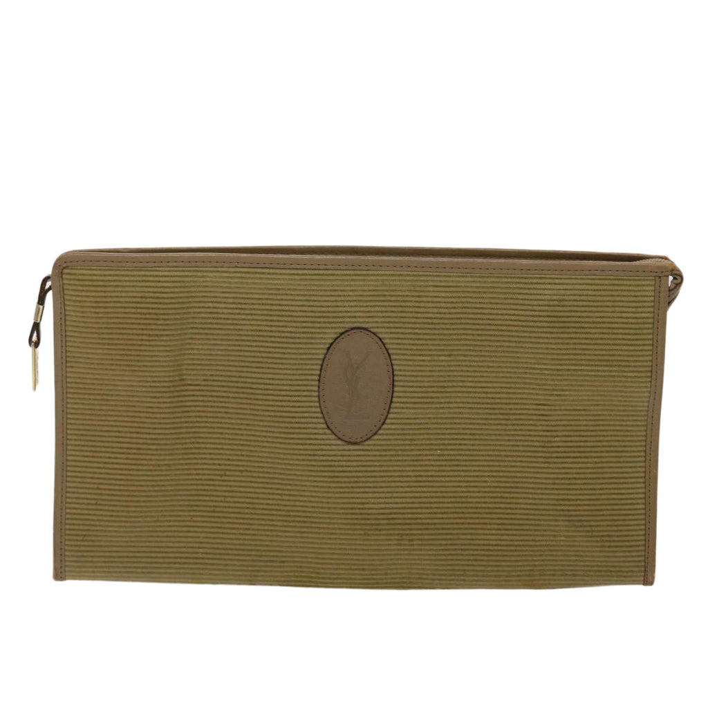 SAINT LAURENT Shoulder Clutch Bag Coated Canvas 2Set Beige Auth bs6527