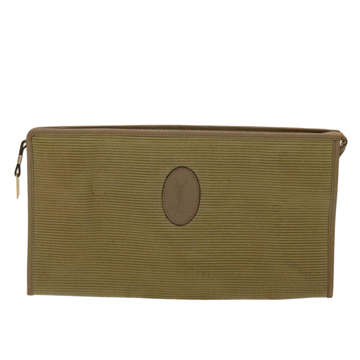 SAINT LAURENT Shoulder Clutch Bag Coated Canvas 2Set Beige Auth bs6527