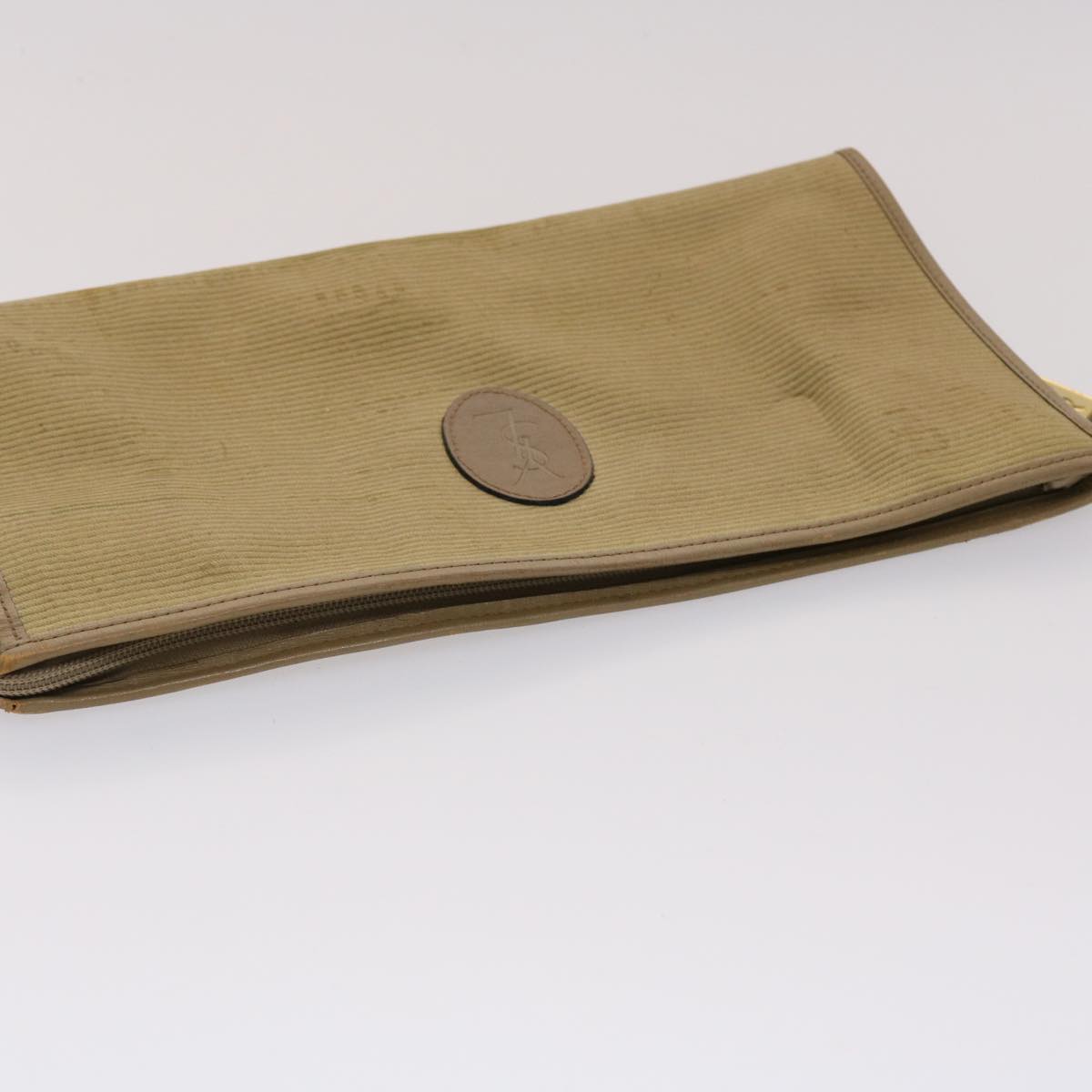 SAINT LAURENT Shoulder Clutch Bag Coated Canvas 2Set Beige Auth bs6527