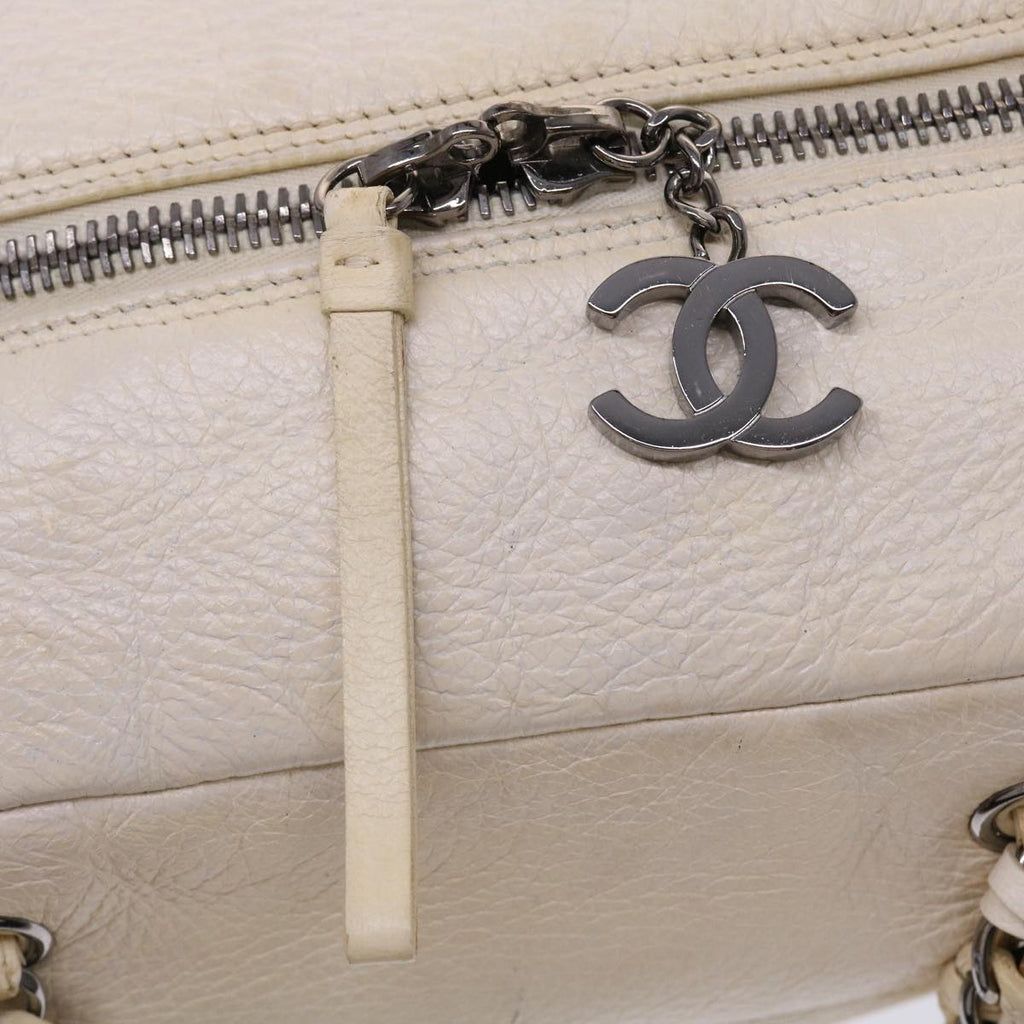 CHANEL Chain Boston Bag Leather White CC  bs6591