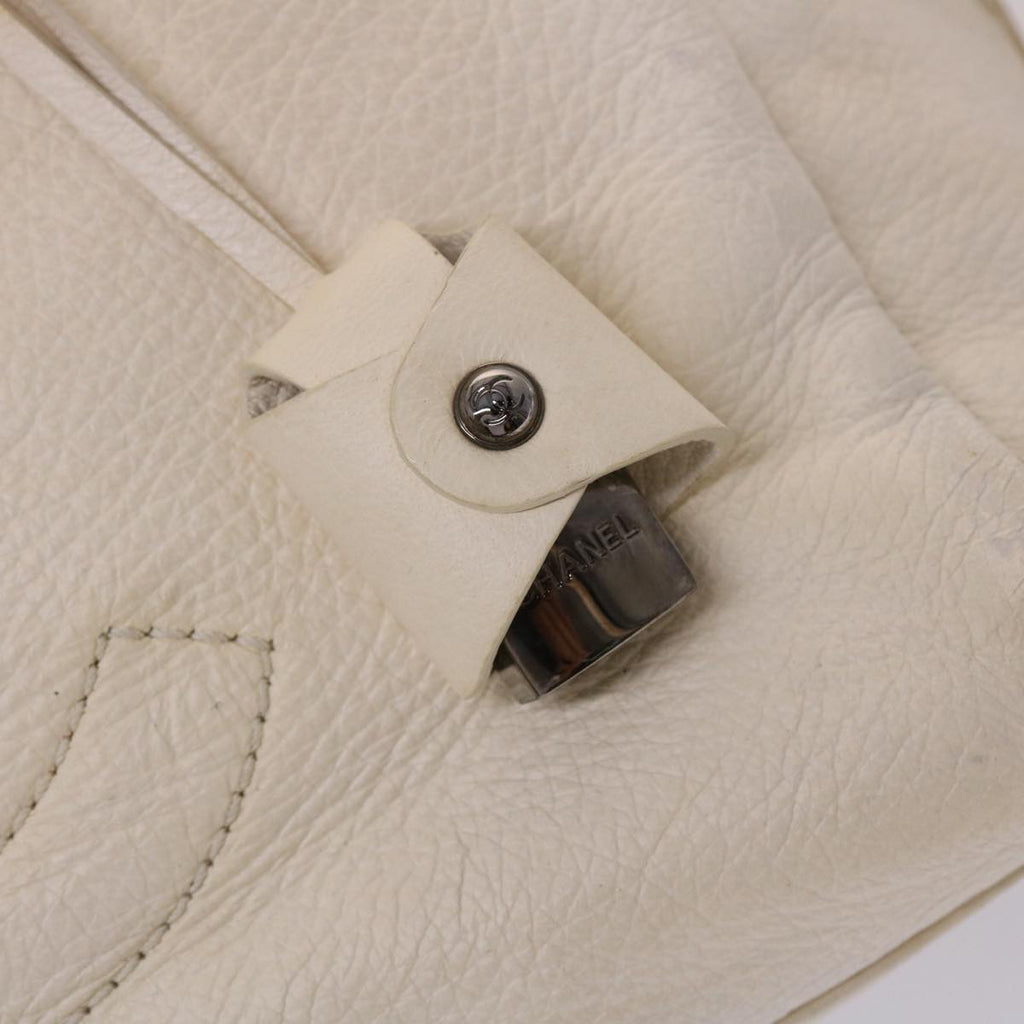 CHANEL Chain Boston Bag Leather White CC  bs6591