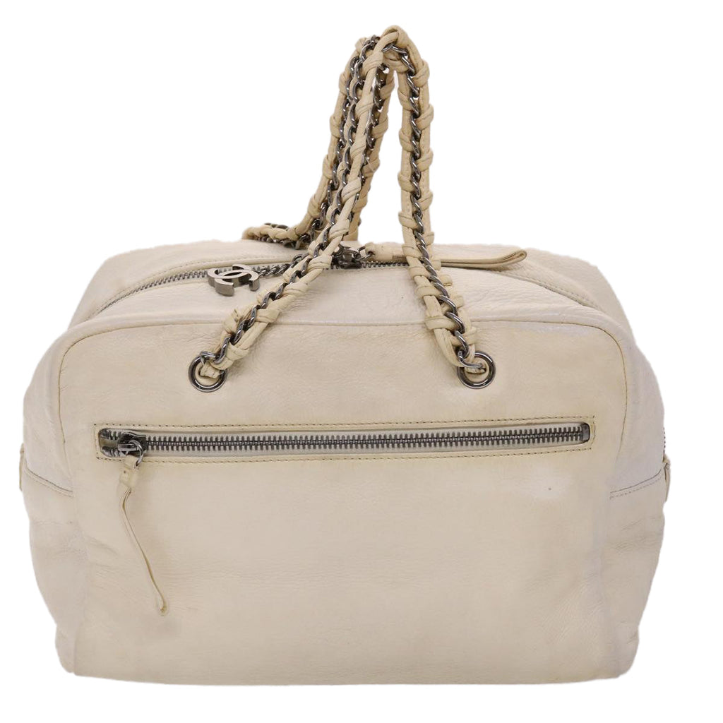CHANEL Chain Boston Bag Leather White CC  bs6591