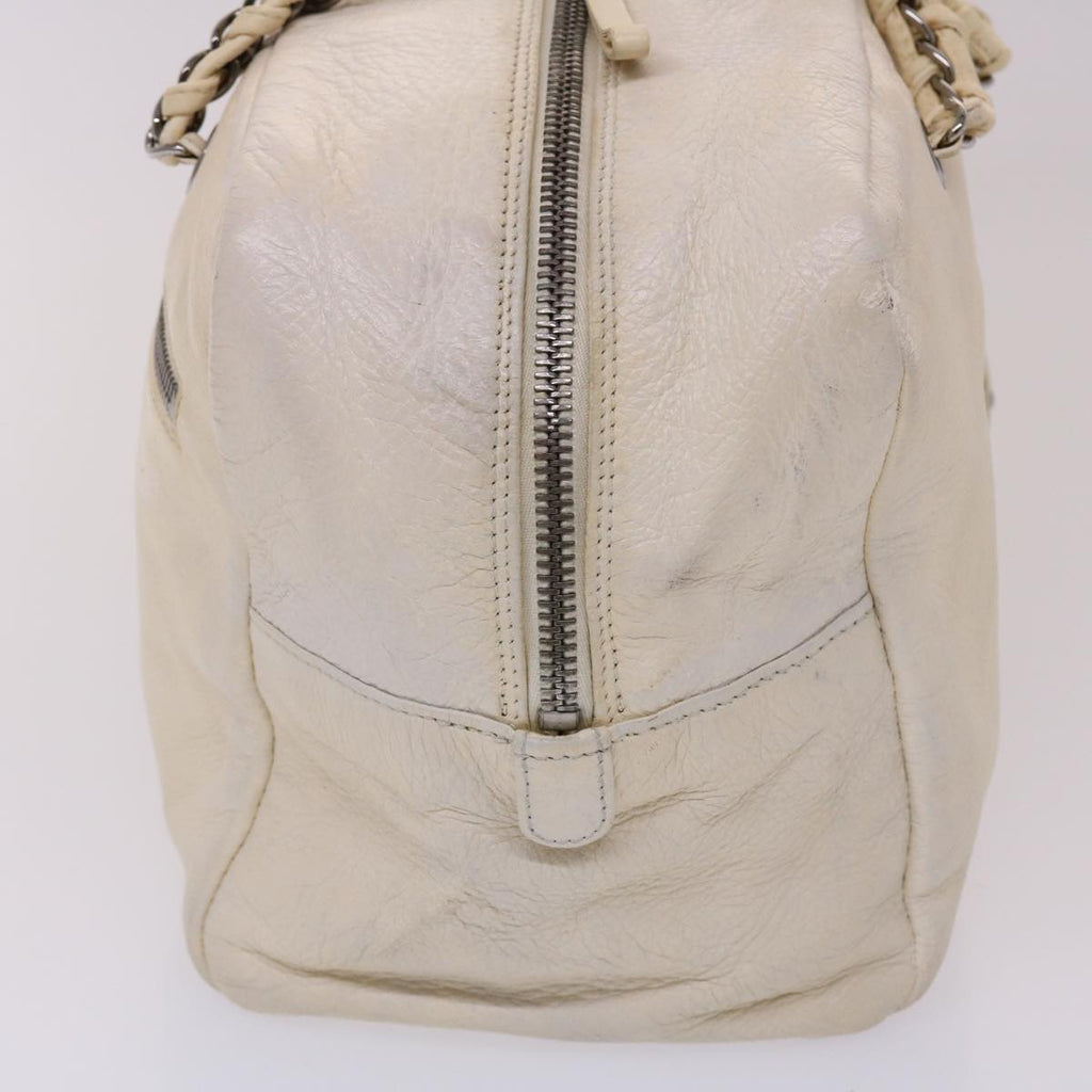 CHANEL Chain Boston Bag Leather White CC  bs6591
