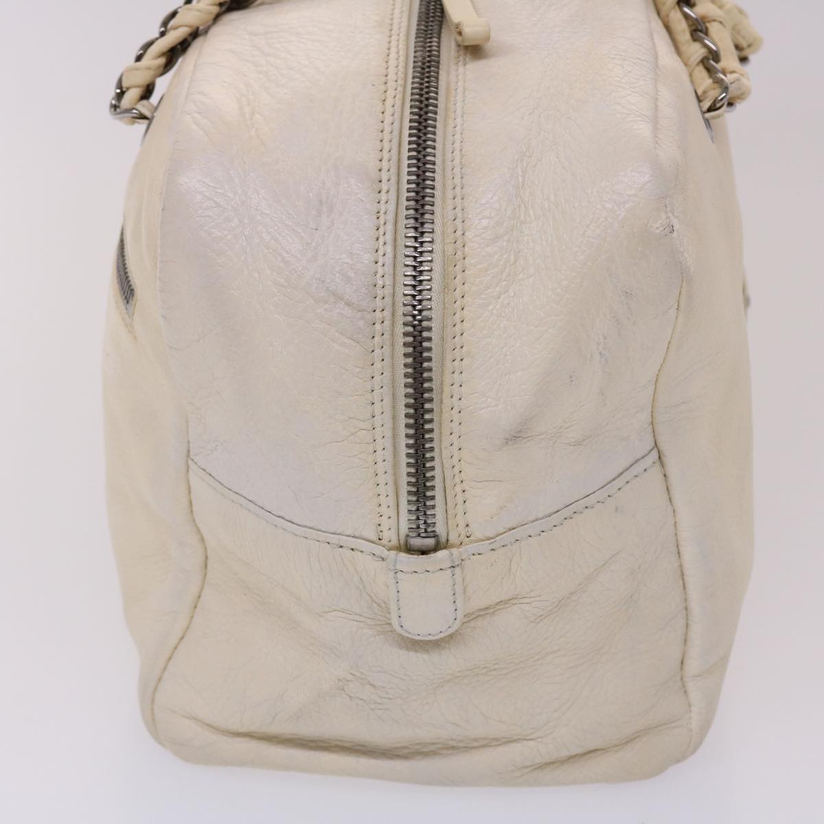 CHANEL Chain Boston Bag Leather White CC  bs6591