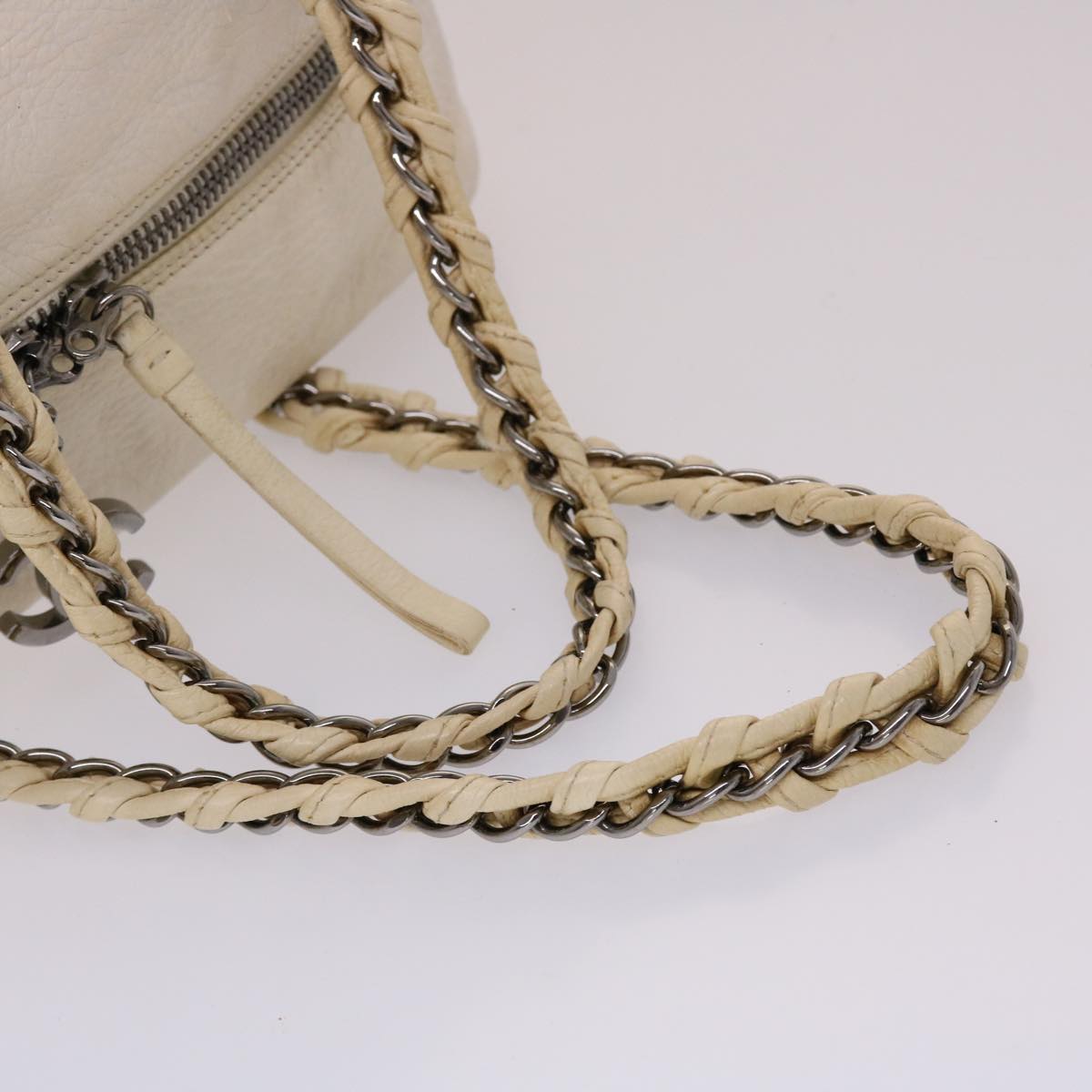 CHANEL Chain Boston Bag Leather White CC  bs6591