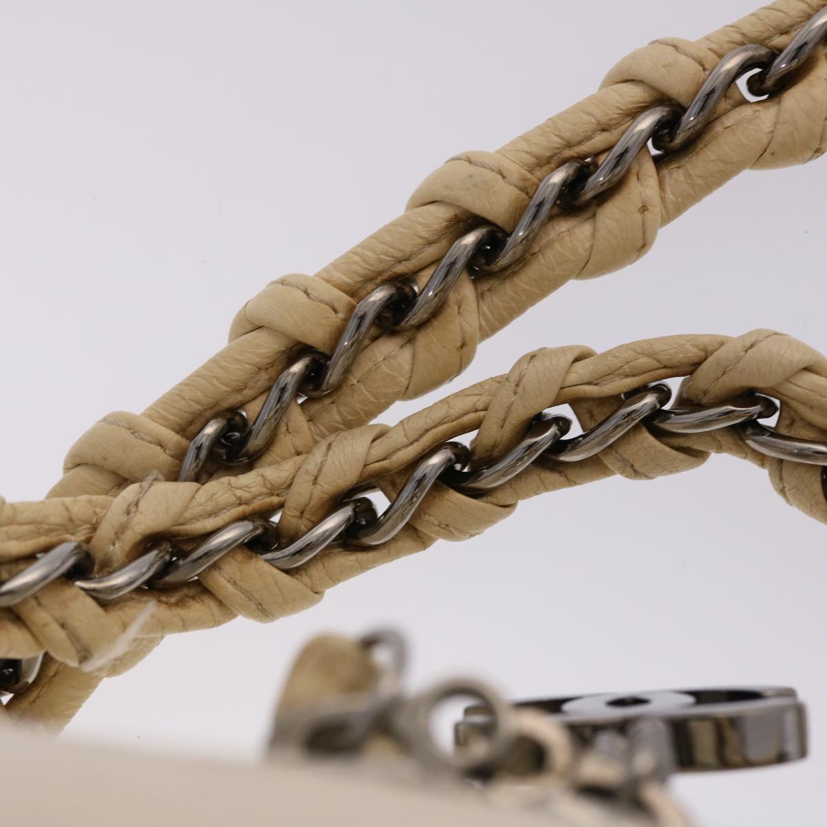 CHANEL Chain Boston Bag Leather White CC  bs6591