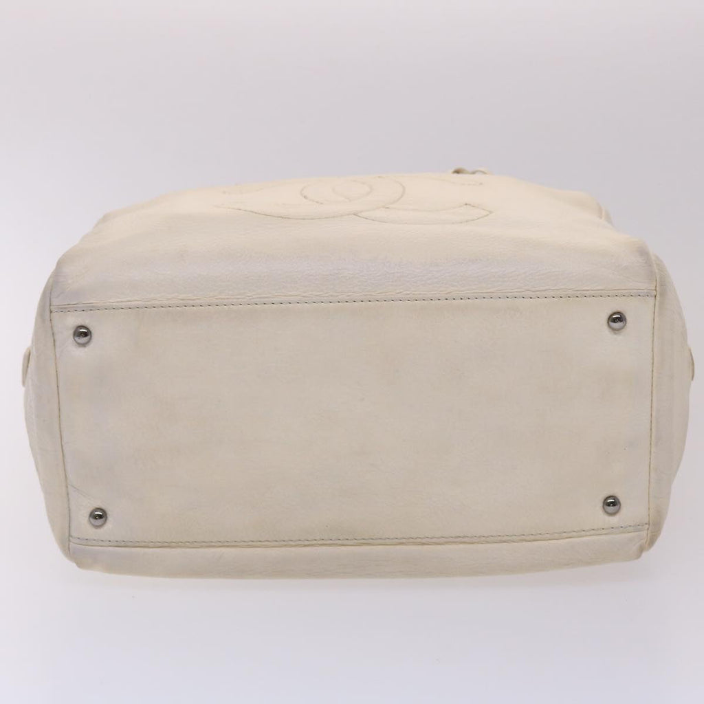 CHANEL Chain Boston Bag Leather White CC  bs6591