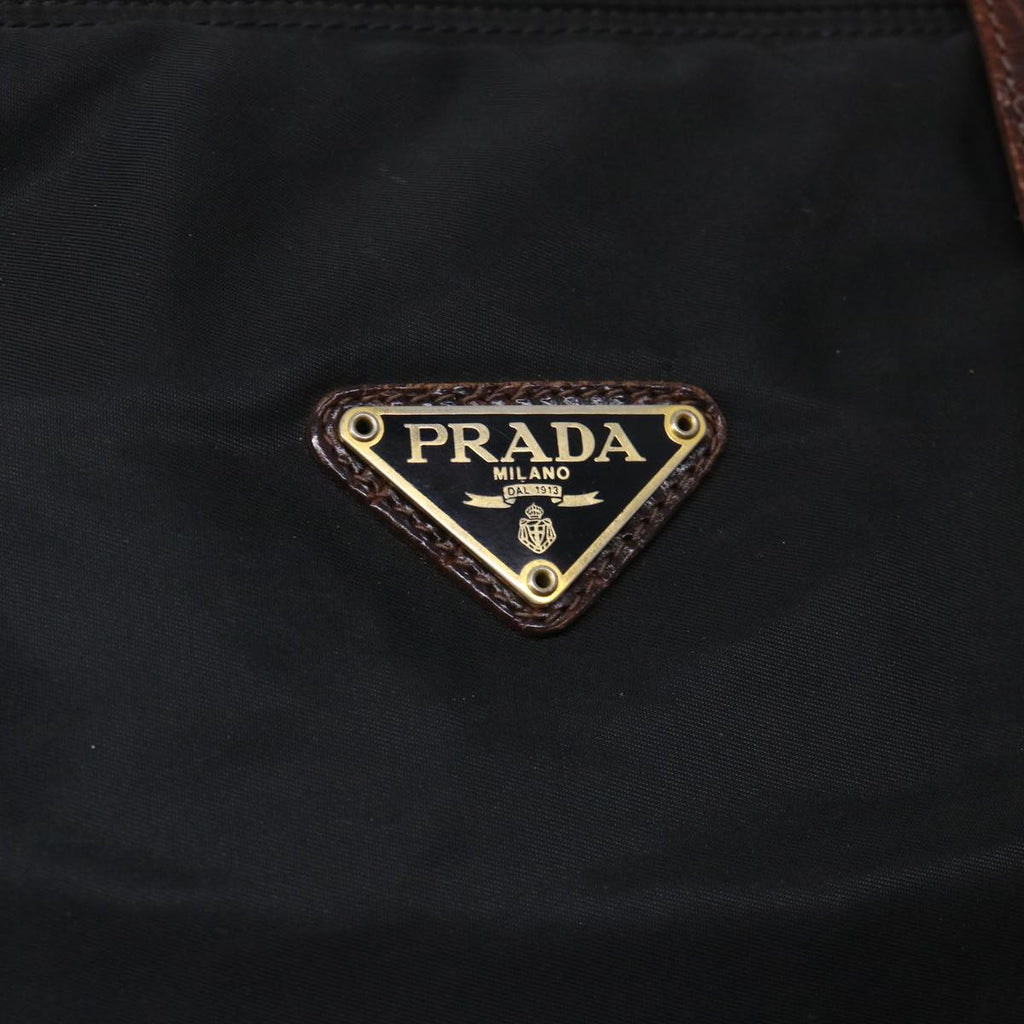 PRADA Shoulder Bag Leather Nylon Black Brown  bs6629
