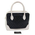 CHANEL V Stitch Hand Bag Lamb Skin White Black CC  bs6661
