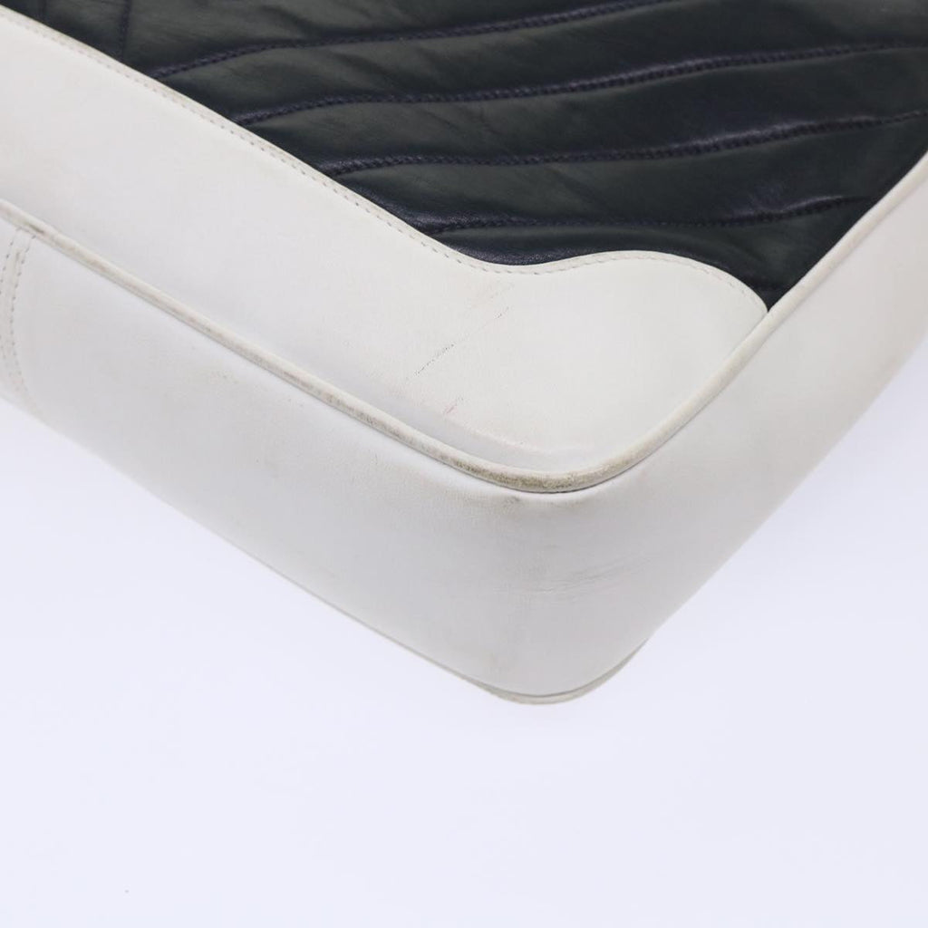 CHANEL V Stitch Hand Bag Lamb Skin White Black CC Auth bs6661