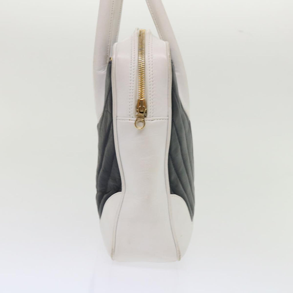 CHANEL V Stitch Hand Bag Lamb Skin White Black CC  bs6661