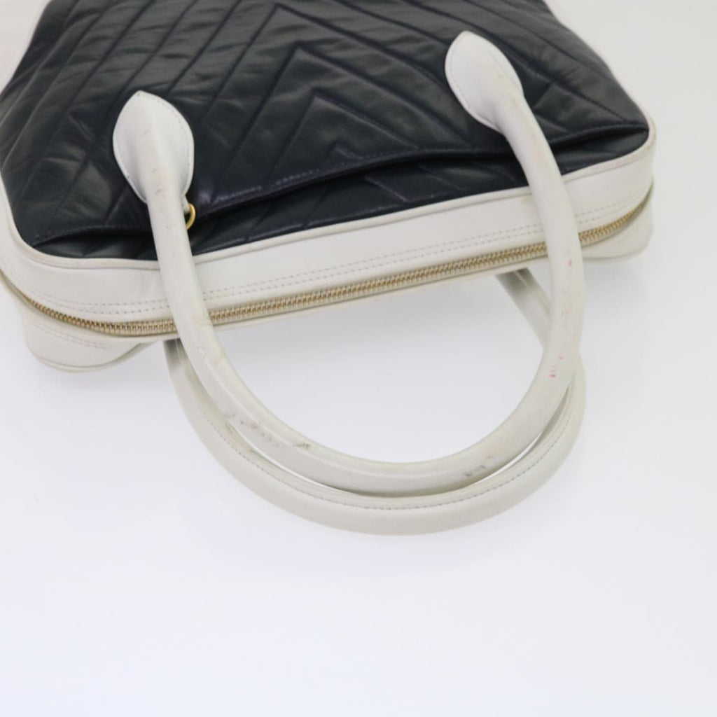 CHANEL V Stitch Hand Bag Lamb Skin White Black CC  bs6661