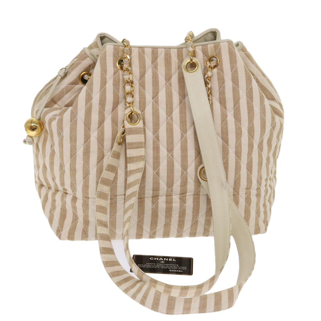 CHANEL Chain Shoulder Bag Canvas Brown CC  bs6720
