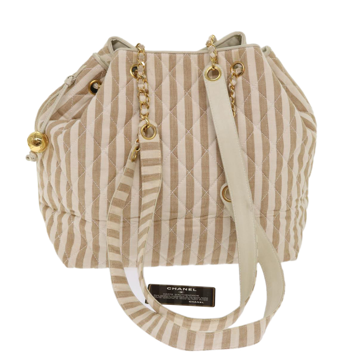 CHANEL Chain Shoulder Bag Canvas Brown CC  bs6720