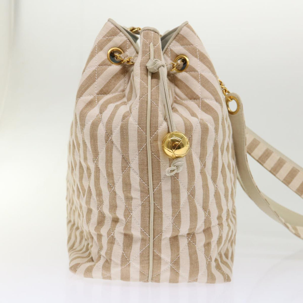 CHANEL Chain Shoulder Bag Canvas Brown CC Auth bs6720