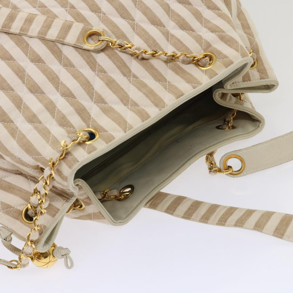 CHANEL Chain Shoulder Bag Canvas Brown CC  bs6720