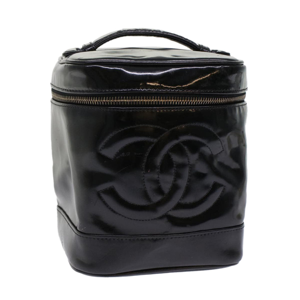 CHANEL Vanity Cosmetic Pouch Patent leather Black CC  bs6857