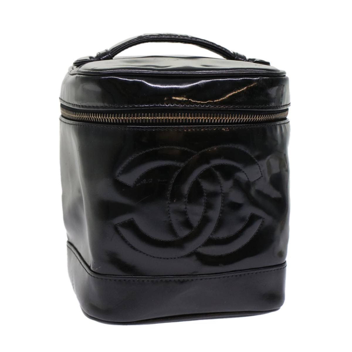 CHANEL Vanity Cosmetic Pouch Patent leather Black CC  bs6857
