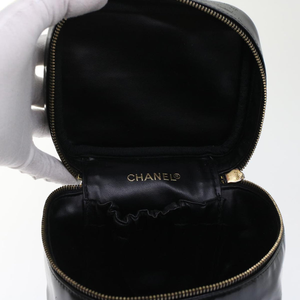 CHANEL Vanity Cosmetic Pouch Patent leather Black CC  bs6857