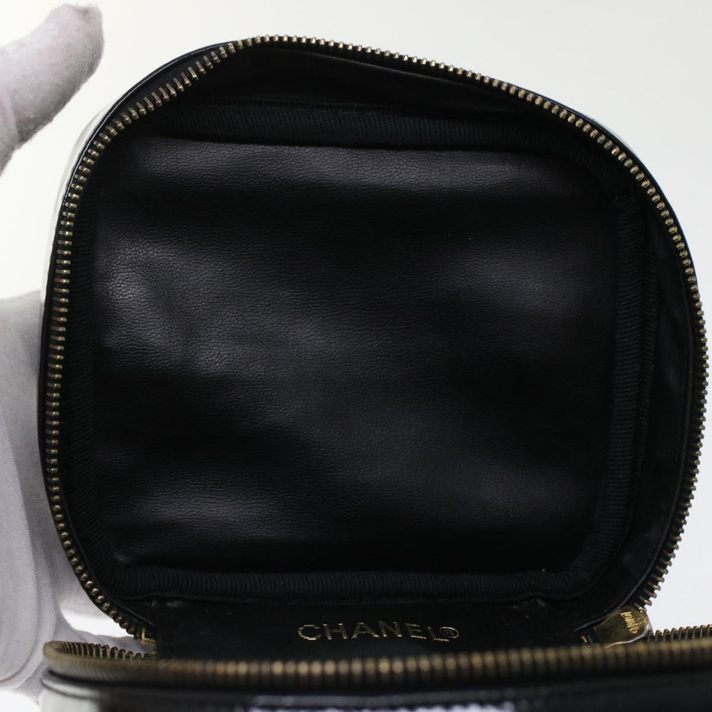 CHANEL Vanity Cosmetic Pouch Patent leather Black CC  bs6857